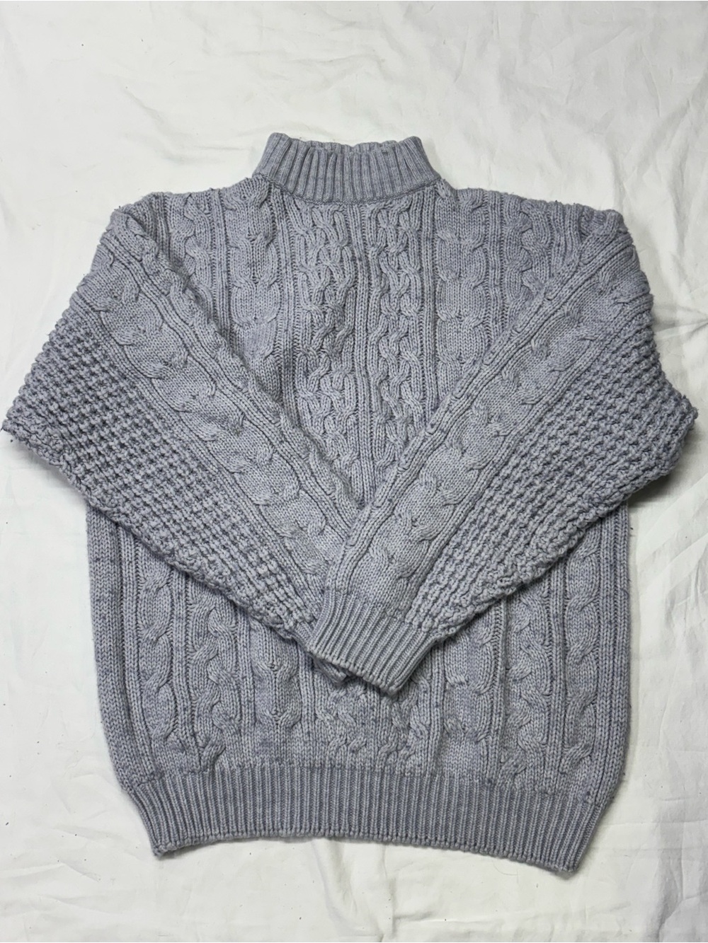 Men's Cable Turtleneck Sweater in Light Gray